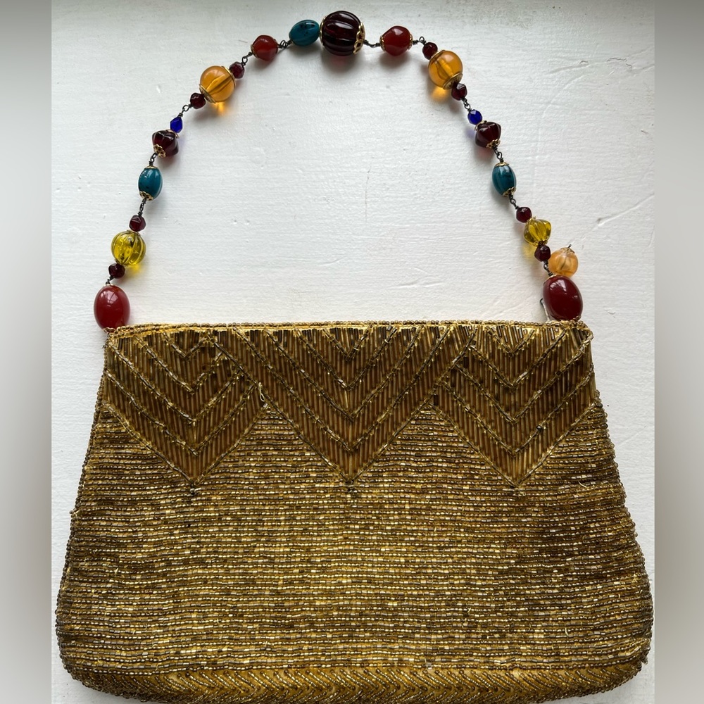Vintage Gold Beaded Evening Bag from Marshall Fields with Beaded Handle
